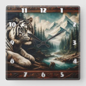 Bengaalse tijger rust bij Mountain River Vierkante Klok (Voorkant)