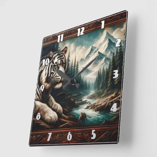 Bengaalse tijger rust bij Mountain River Vierkante Klok (Hoek)