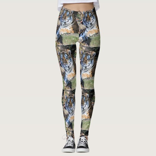 Bengaalse Tijger Rustend op Bossteen Patroon Leggings (Voorkant)