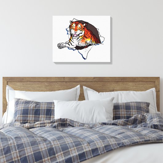 Bengaalse tijger springt eruit! canvas afdruk (Insitu (Slaapkamer))