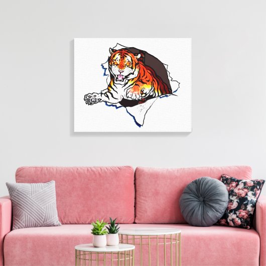 Bengaalse tijger springt eruit! canvas afdruk (Insitu (Woonkamer))