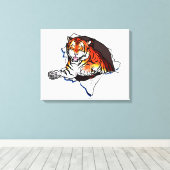 Bengaalse tijger springt eruit! canvas afdruk (Insitu (Houten vloer))