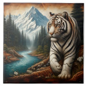 Bengaalse tijger wandelen door de rivier bij zonso tegeltje (Voorkant)