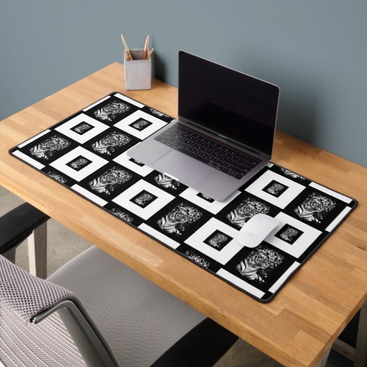 Bengaalse tijger zwart-wit schaakbordpatroon bureaumat (Kantoor 2)