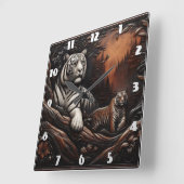 Bengaalse tijgerfamilie tussen bosgebladerte vierkante klok (Hoek)