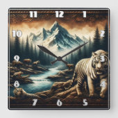 Bengaalse tijgers in de buurt van Mountain Stream Vierkante Klok (Voorkant)