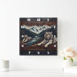 Bengaalse tijgers in de Serene Mountains Vierkante Klok