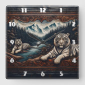 Bengaalse tijgers in de Serene Mountains Vierkante Klok (Voorkant)