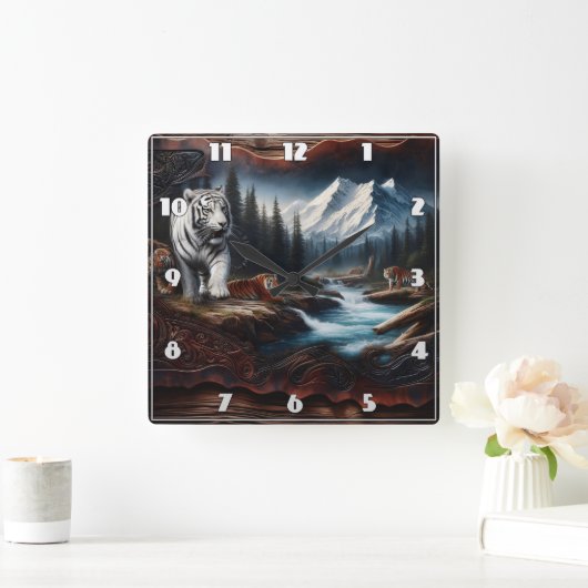 Bengaalse tijgers in een berglandschap vierkante klok (Huis)