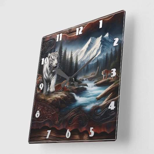 Bengaalse tijgers in een berglandschap vierkante klok (Hoek)