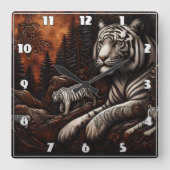 Bengaalse tijgers in een dicht bos in de schemerin vierkante klok (Voorkant)