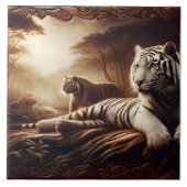 Bengaalse tijgers in een weelderig bos bij zonsond tegeltje (Voorkant)