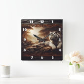 Bengaalse tijgers in een weelderig bos bij zonsond vierkante klok (Huis)