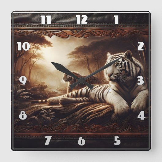 Bengaalse tijgers in een weelderig bos bij zonsond vierkante klok (Voorkant)