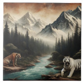 Bengaalse tijgers in het majestueuze berglandschap tegeltje (Voorkant)