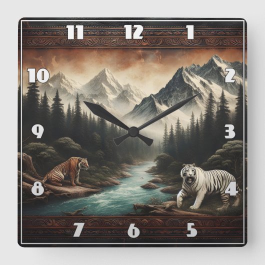 Bengaalse tijgers in het majestueuze berglandschap vierkante klok (Voorkant)
