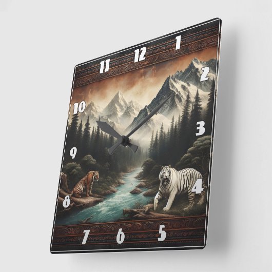 Bengaalse tijgers in het majestueuze berglandschap vierkante klok (Hoek)