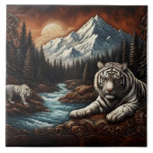 Bengaalse tijgers ontspannen door een serene bergs tegeltje (Voorkant)