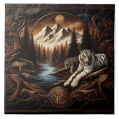 Bengaalse tijgers rusten in de buurt van bergstroo tegeltje (Voorkant)