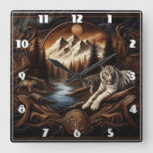 Bengaalse tijgers rusten in de buurt van bergstroo vierkante klok (Voorkant)