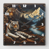 Bengaalse tijgers rusten in de buurt van Serene Mo Vierkante Klok (Voorkant)