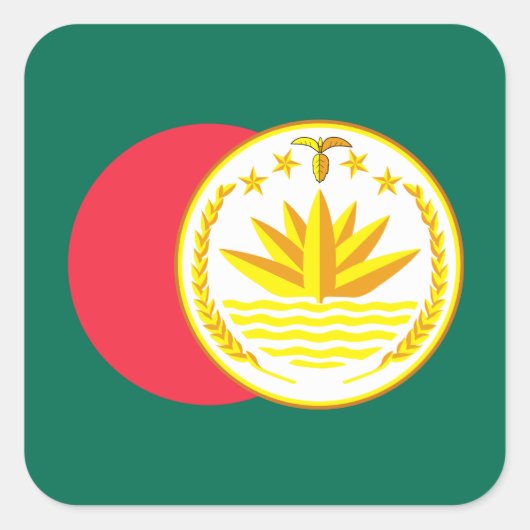 Bengaalse vlag & nationaal embleem, Bangladesh Vierkante Sticker (Voorkant)