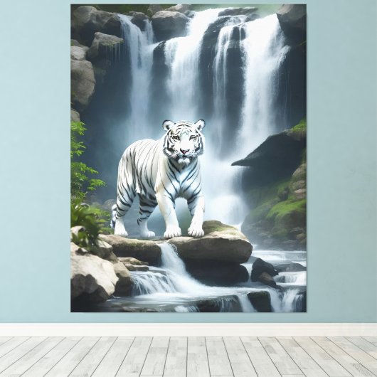 Bengaalse witte tijger in Natuur Canvas Afdruk (Insitu (Houten vloer))