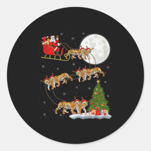 Bengaarse Tijger Kerstman Sleigh Vliegend Grappig Ronde Sticker