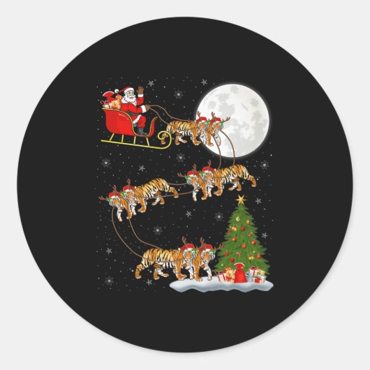 Bengaarse Tijger Kerstman Sleigh Vliegend Grappig  Ronde Sticker (Voorkant)