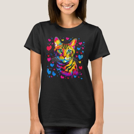 Bengal Cat Blue Red Heart T-shirt (Voorkant)