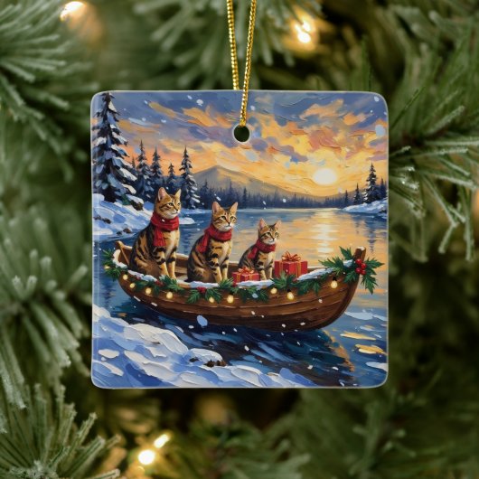 Bengal Cat Christmas Boat Holiday Keramisch Ornament (Boom)