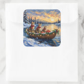 Bengal Cat Christmas Boat Holiday Vierkante Sticker (Tas)