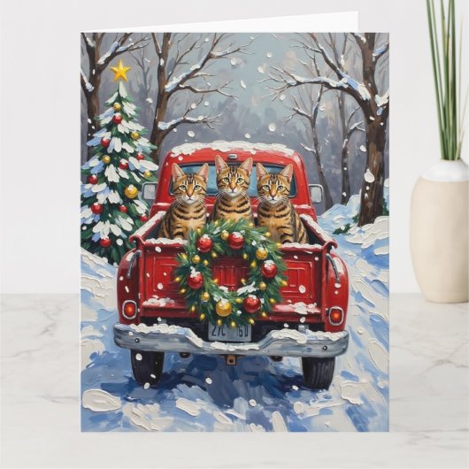 Bengal Cat Christmas Red Truck Holiday Kaart (Voorkant)
