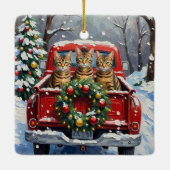 Bengal Cat Christmas Red Truck Holiday Keramisch Ornament (Achterkant)