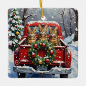 Bengal Cat Christmas Red Truck Holiday Keramisch Ornament (Voorkant)
