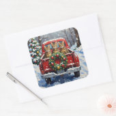 Bengal Cat Christmas Red Truck Holiday Vierkante Sticker (Envelop)