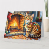 Bengal Cat Fireplace with Christmas Lights Kaart (Voorkant)