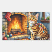 Bengal Cat Fireplace with Christmas Lights Rechthoekige Sticker (Voorkant)
