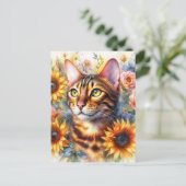 Bengal Cat Floral Portrait Art Briefkaart (Staand voorkant)