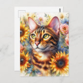 Bengal Cat Floral Portrait Art Briefkaart (Voorkant / Achterkant)