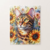 Bengal Cat Floral Watercolor Legpuzzel (Verticaal)