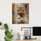 Bengal Cat Leaping Through Autumn Whispers Poster (Thuiskantoor)