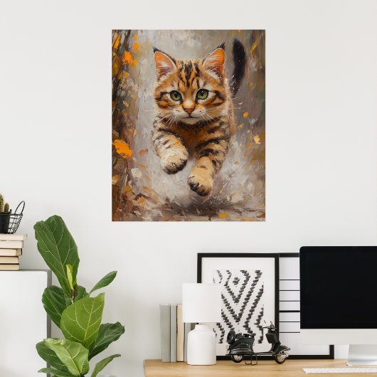 Bengal Cat Leaping Through Autumn Whispers Poster (Thuiskantoor)