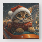 Bengal Cat Roller Onderzetter Kerst Vierkante Klok (Voorkant)