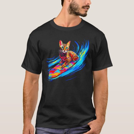 Bengal Cat Surfing T-shirt (Voorkant)