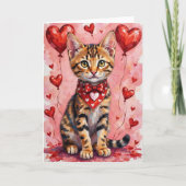 Bengal Cat Valentine Sitting with Hearts Red Kaart (Voorkant)