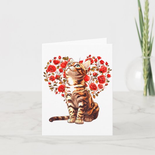 Bengal Cat Valentines Day Floral Heart Design For  Kaart (Voorkant)