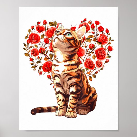 Bengal Cat Valentines Day Floral Heart Design For  Poster (Voorkant)
