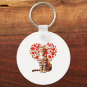 Bengal Cat Valentines Day Floral Heart Design For  Sleutelhanger (Voorkant)
