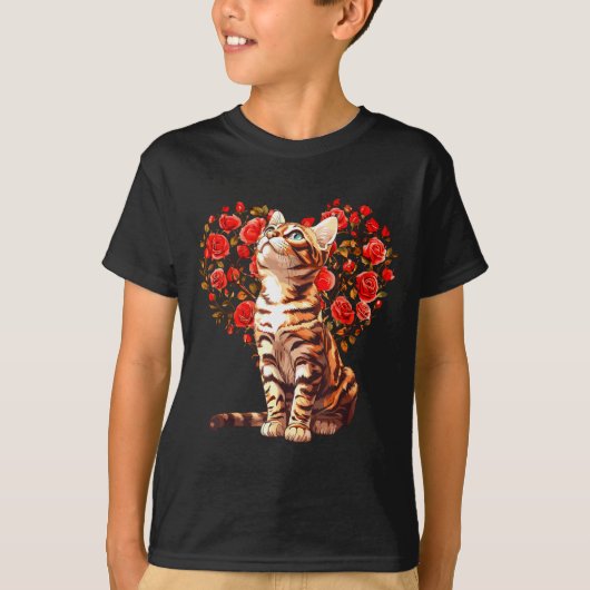 Bengal Cat Valentines Day Floral Heart Design For  T-shirt (Voorkant)